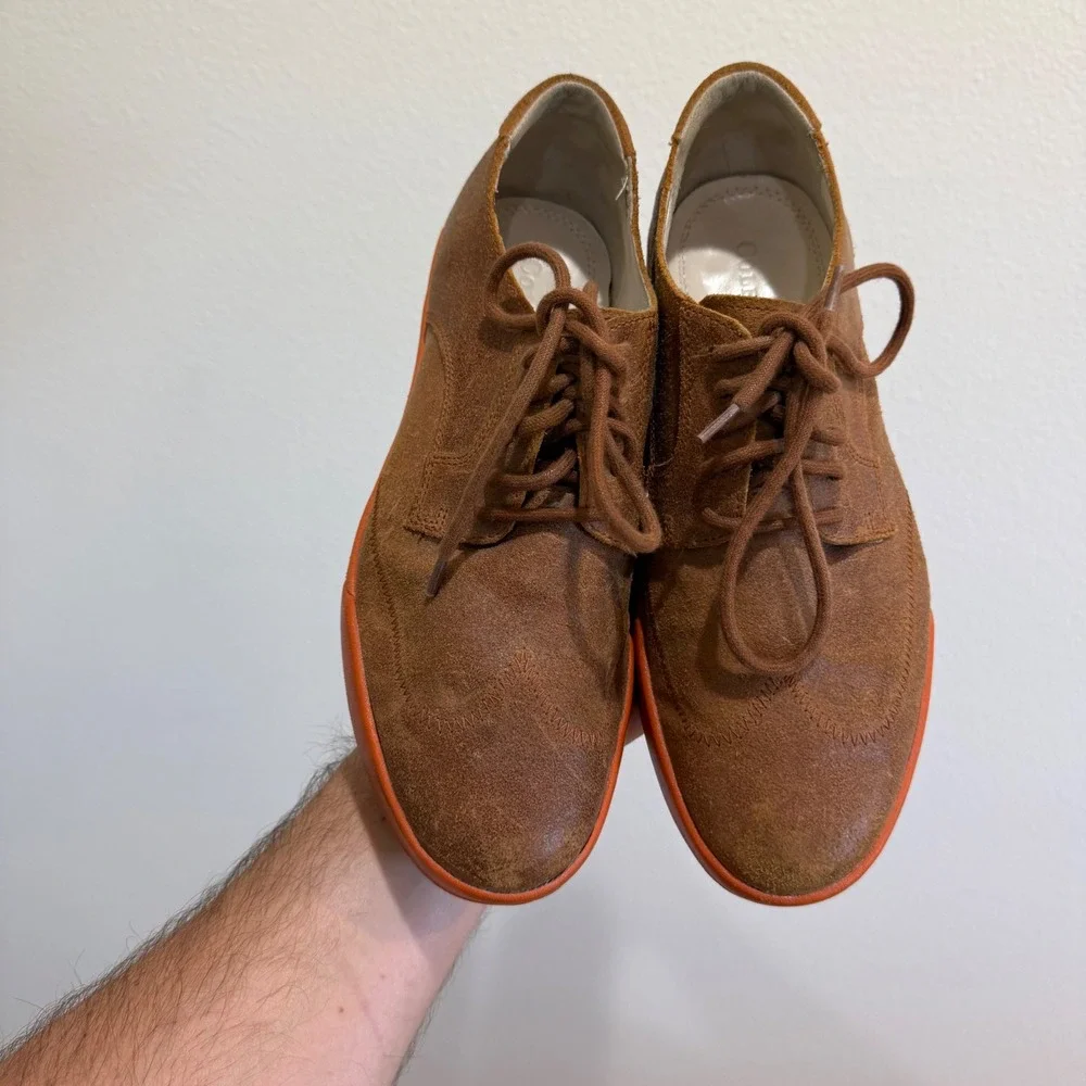 Cole Haan Nike Air Giraldo Wingtip Brown Suede Orange Sole Mens 8.5 M C10043